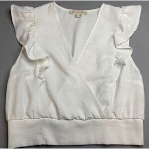Monteau Los Angeles White Ruffle Wrap Top Sleeveless Smocked Back Womens M